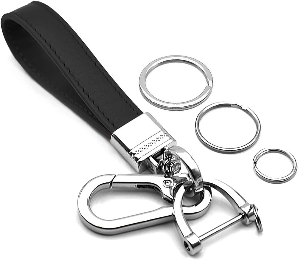 Leather key ring with steel- 00254